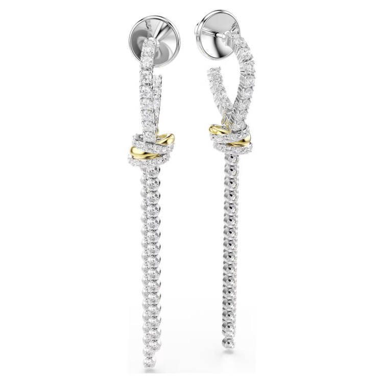 Hyperbola drop earrings Round cut, Knot, White, Mixed metal finish